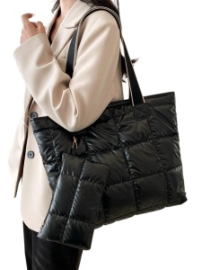 Geanta Shopper matlasata cu portofel, dimensiuni 38x10x36 cm, culoarea negru