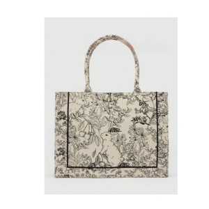 Geanta tote, material exterior textil, design floral vintage Flourish, 41x15x32 cm, culoarea bej gri - Img 4