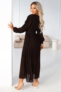 KLARA Rochie midi elegantă, plisată, cu curea și decolteu - ciocolatiu - Img 2