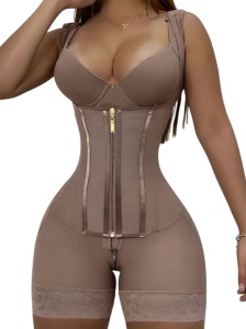 Lenjerie modelatoare tip faja columbiana, confera fermitate, cu capse si fermoar, culoarea bej