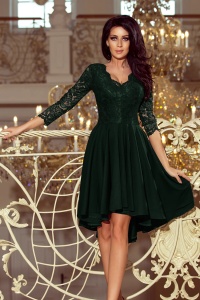 NICOLLE - rochie cu spatele mai lung și decolteu din dantelă - VERDE ÎNCHIS