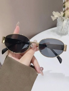 Ochelari de soare retro ovali pentru femei, lentila inchisa la culoare, rama aurie - Img 4