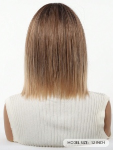 Peruca bob cu breton, lungime 30 cm, culoarea blond deschis suvitat cu radacinile inchise - Img 6
