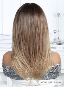 Peruca pentru femei, par lungime medie, cu breton, culoarea saten ombre deschis, lungime 45 cm - Img 4