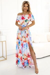 Rochie lungă de vară cu curea - model de flori colorate ?