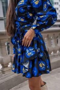 Rochie scurta ANNA - Albastru Flori - Img 4