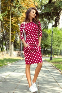 Rochie sport cu legătură și buzunare - VISINIU CU BULINE - Img 3