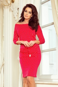 Rochie sport cu șireturi și buzunare - ROȘIE CU BULINE