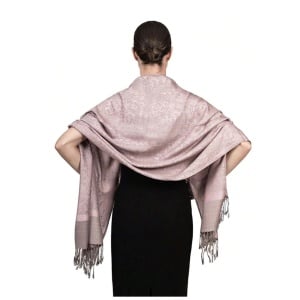 Sal subtire pentru dama din materiale premium, bordura cu franjuri, culoarea roz gri - Img 3