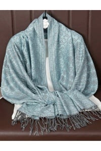 Sal subtire pentru dama din materiale premium, bordura cu franjuri, culoarea albastru deschis, theCasius.® - Img 2