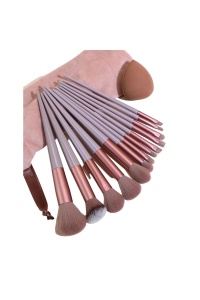 Set 13 pensule pentru machiaj, potrivit makeup profesional / incepatori, buretel make-up, husa, culoarea maro, The Casius.® - Img 2