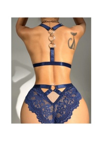Set lenjerie intima sexy, format din chilot si sutien, material dantelat, marimea M, culoarea albastru, The Casius.® - Img 5