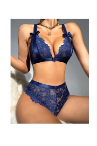 Set lenjerie intima sexy, format din chilot si sutien, material dantelat, marimea S, culoarea albastru, The Casius.® - Img 3