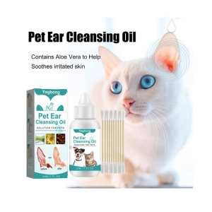 Set pentru curatarea urechilor animalelor de companie, contine 1 cutie cu 30 ml ulei + 10 tampoane de bumbac, pentru curatare urechi pisici si caini - Img 6