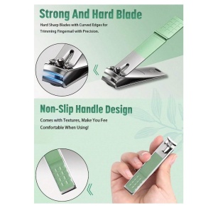 Set profesional de ingrijire manichiura si pedichiura, 22 accesorii, otel inoxidabil, inclus etui, culoarea verde - Img 4
