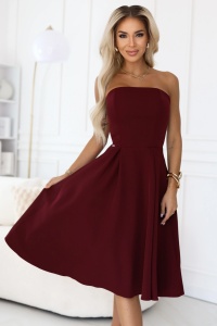 VIVIENNE Rochie midi evazată cu corset pentru ocazii speciale - vișinie