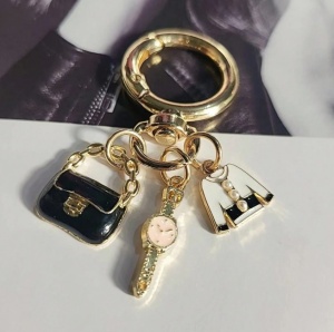 Breloc tip Bag Charm cu pandantiv pentru genti sau chei, 6.5 cm, culoarea auriu si negru - Img 2