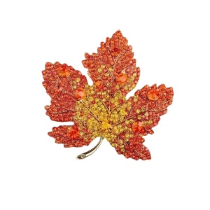 Brosa eleganta in forma de frunze de artar, decorata cu pietre, accesoriu rafinat, 4 x 5 cm, culoarea rosie