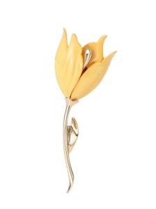 Brosă florală Lalea, The Casius, galben, 7.3x3.3cm