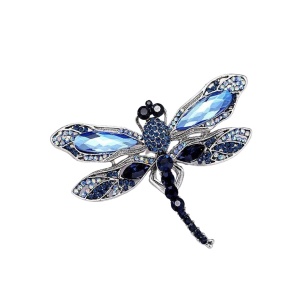 Brosa in forma de libelula, model Dragonfly, cu strasuri, culoarea albastru