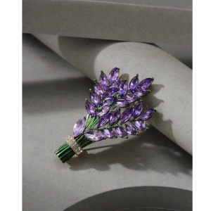 Brosa model Buchet de lavanda cu strasuri, 5.7 x 4 cm, culoarea mov - Img 4