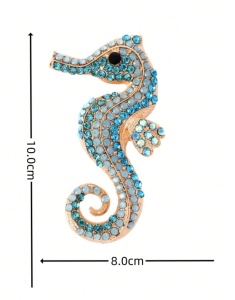 Brosa model Calut de mare cu cristale albastre din sticla, 10 x 8 cm - Img 5