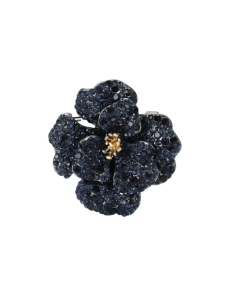 Brosa model floare Bujor cu cristale din sticla, culoarea negru albastrui, 4 x 4 cm