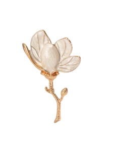 Brosa vintage emailata, model Floarea de magnolie, 8 x 5.1 cm