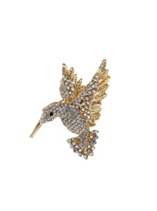 Brosa vintage Pasare Colibri, auriu, design elegant - Img 2