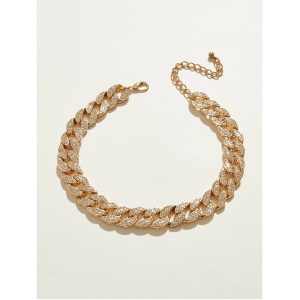 Choker tip colier gros cu strasuri pentru femei, model la baza gatului, culoarea auriu - Img 5
