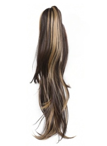 Coada de par extensie Ponytail usor ondulata, 45 cm, culoarea saten cu suvite blonde - Img 5