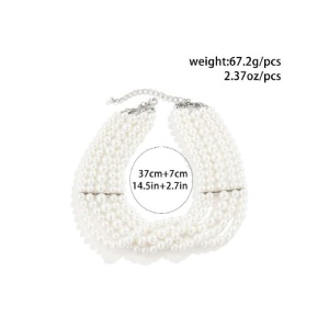 Colier choker din multiple siraguri de perle albe faux pentru femei, model la baza gatului, culoarea alb - Img 4