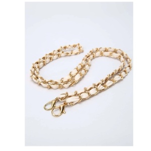 Curea pentru geanta dama tip lant cu interior de microfibra, accesoriu din metal, potrivire universala, culoarea alb si auriu - Img 2