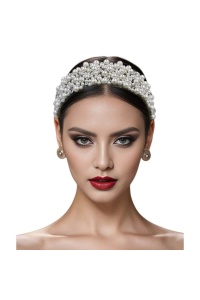 Diadema eleganta din perle artificiale, accesoriu lucrat manual, culoarea alb, theCasius.® - Img 2