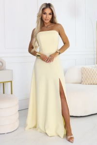 ELARA Rochie maxi tip corset cu șlit și legătură la spate - galben unt