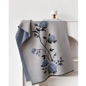 Esarfa lunga tip sal pentru dama din materiale premium, model floral, culoarea albastru gri deschis - Img 4