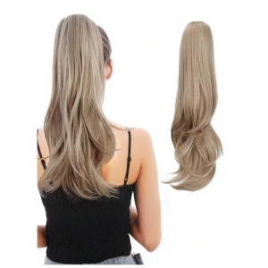 Extensie de par tip coada de cal cu accesoriu de prindere in forma de cleste, lungime 60 cm, culoarea blond
