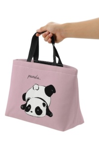 Geanta de pranz portabila din poliester pentru scoala, birou, calatorie, model Panda, 22 x 35 x 14 cm, culoarea roz, theCasius.®
