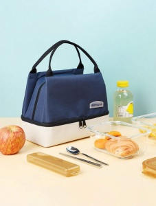 Geanta de pranz portabila din poliester pentru scoala, birou, calatorie, model Duo, 20 x 14 x 24 cm, culoarea bleumarin, theCasius.® - Img 4