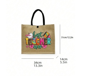 Geanta tote din in cu portofel, model Best Teacher, 31x34x14cm, bej - Img 6