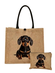 Geanta tote din material de in cu portofel, model Catel, 30x34x11 cm, bej