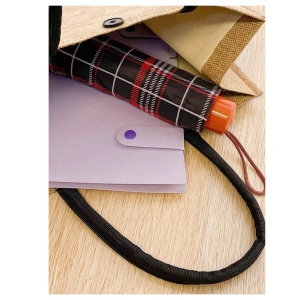 Geanta tote din material de in cu portofel, model Pisica neagra cu ceasca de cafea, 30x34x15x14 cm, culoarea bej - Img 6