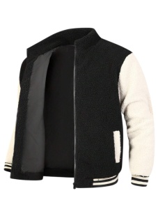 Jacheta barbati, maneca lunga, color block, fermoar, material plush, all season, casual