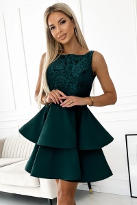 LAURA rochie dublu evazată cu partea de sus din dantelă - VERDE STICLĂ