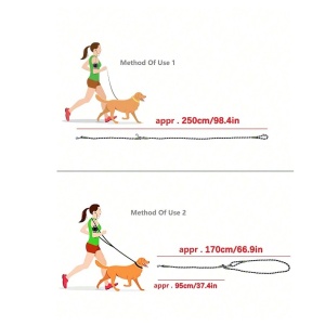 Lesa crossbody pentru animale de companie, din material reflectorizant, potrivita pentru plimbari cu mainile libere, 250 cm, culoarea negru si verde, The Casius.® - Img 4