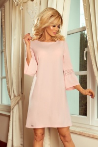 MARGARET rochie cu dantelă pe mâneci - ROZ PASTEL