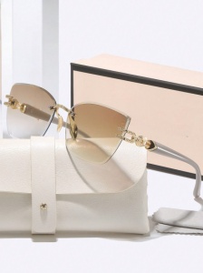 Ochelari de soare, design elegant fara rama, lentile gradient, brate metalice decorative, toc inclus
