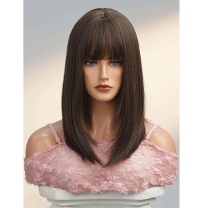Peruca pentru femei, lungime medie, dreapta, cu breton, culoarea saten maro ciocolata natural, 40 cm - Img 6