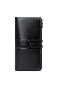 Portofel pentru dama, multiple compartimente, din piele ecologica, 10 x 20 cm, culoarea negru, theCasius.®