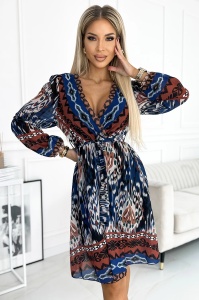 Rochie din sifon cu decolteu si maneci lungi - model indian